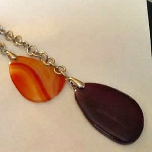 Two-tone natural agate lariat necklave in silver